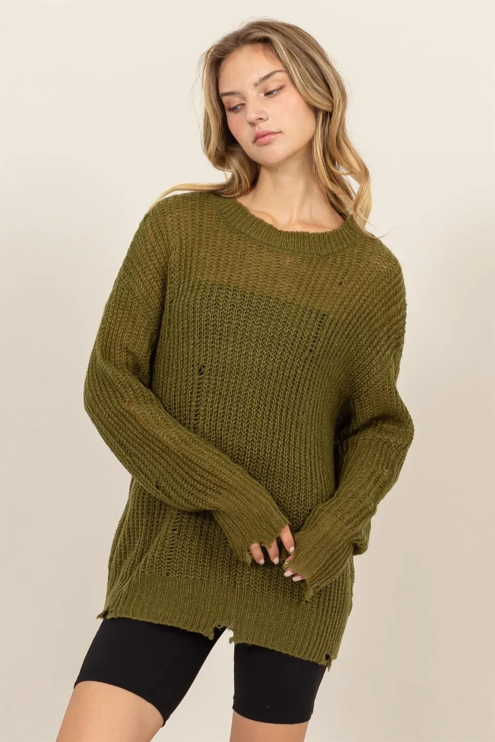 Distressed Long Sleeve Knit Top, image 3