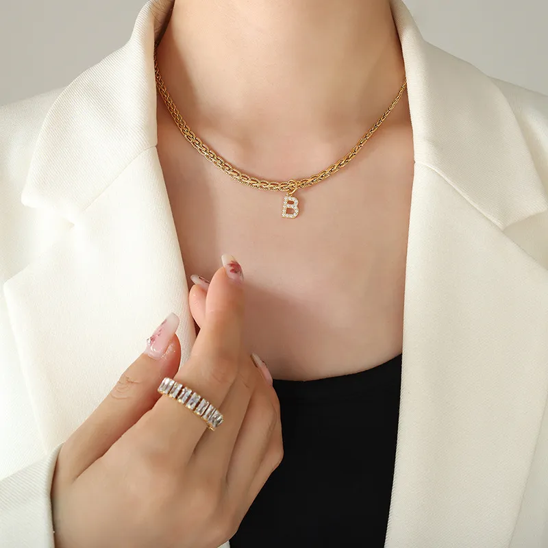 Brass Inlaid Zircon Letter Pendant Necklace, image 2