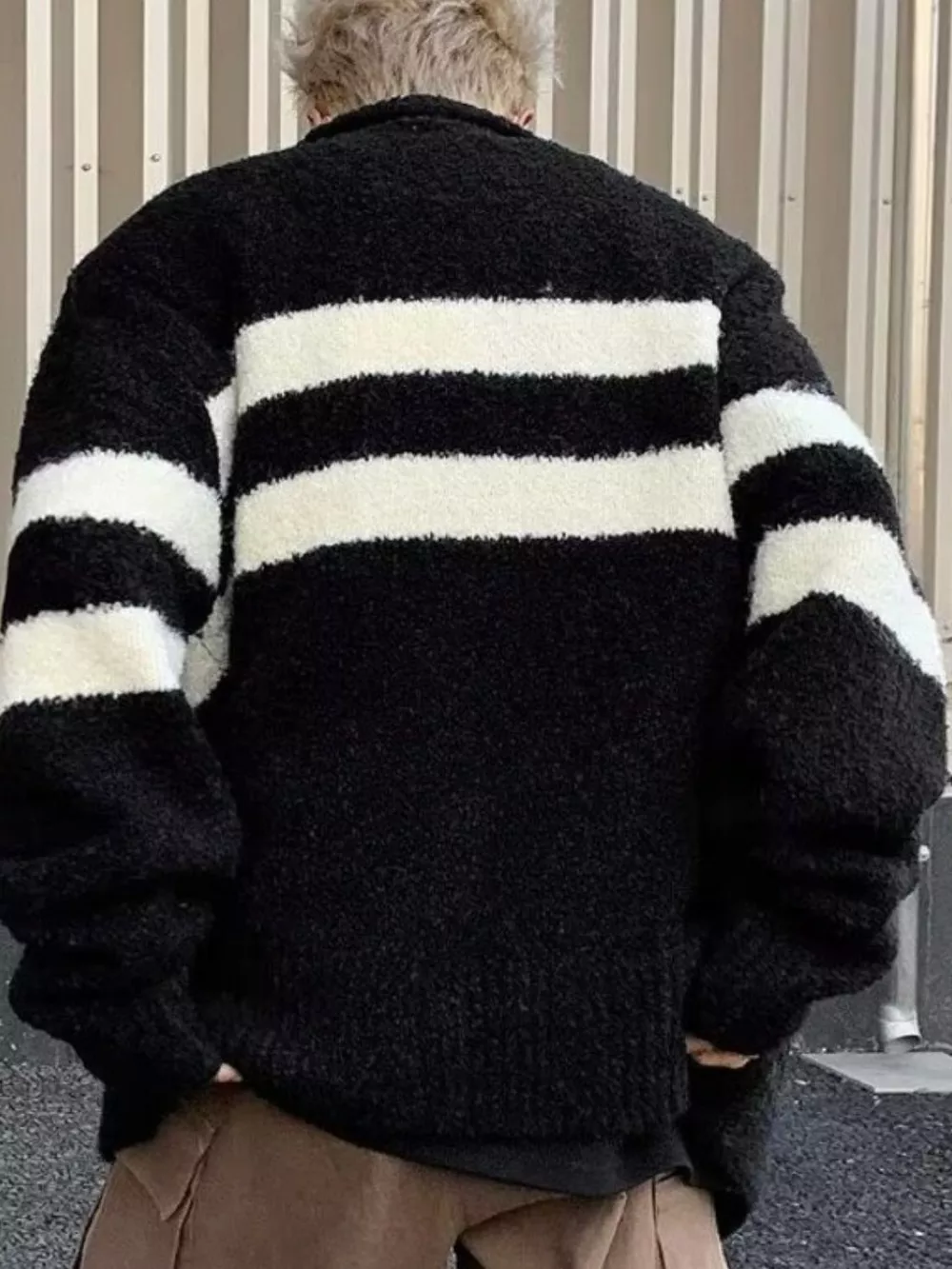 Men's Striped Knit Button-Down Cardigan, image 4