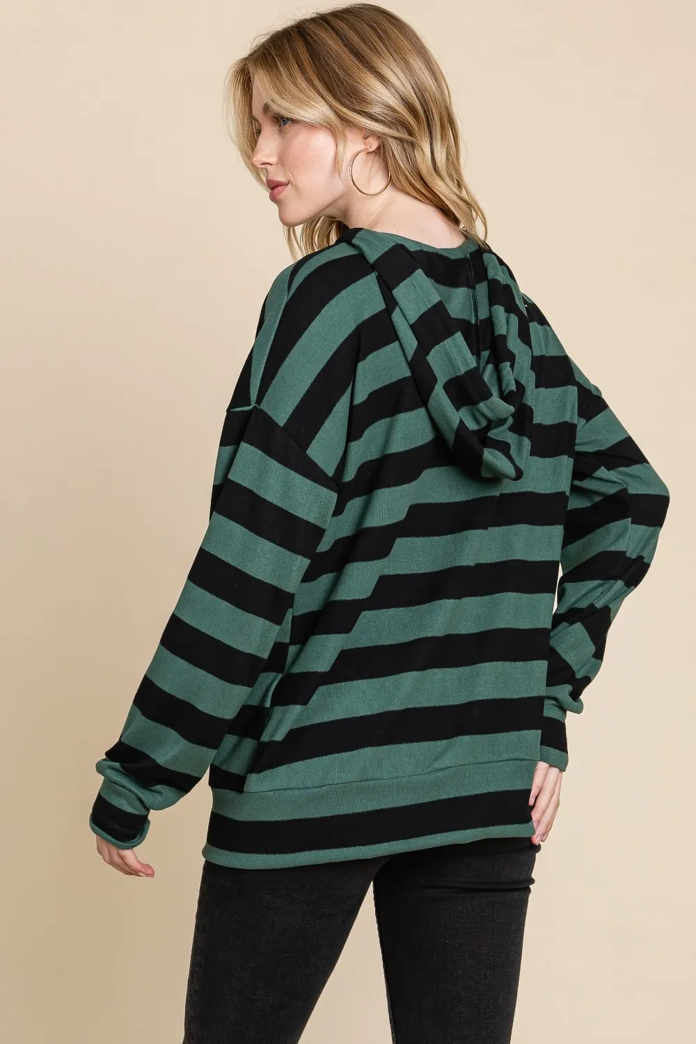 Drawstring Striped Dropped Shoulder Hoodie, image 2