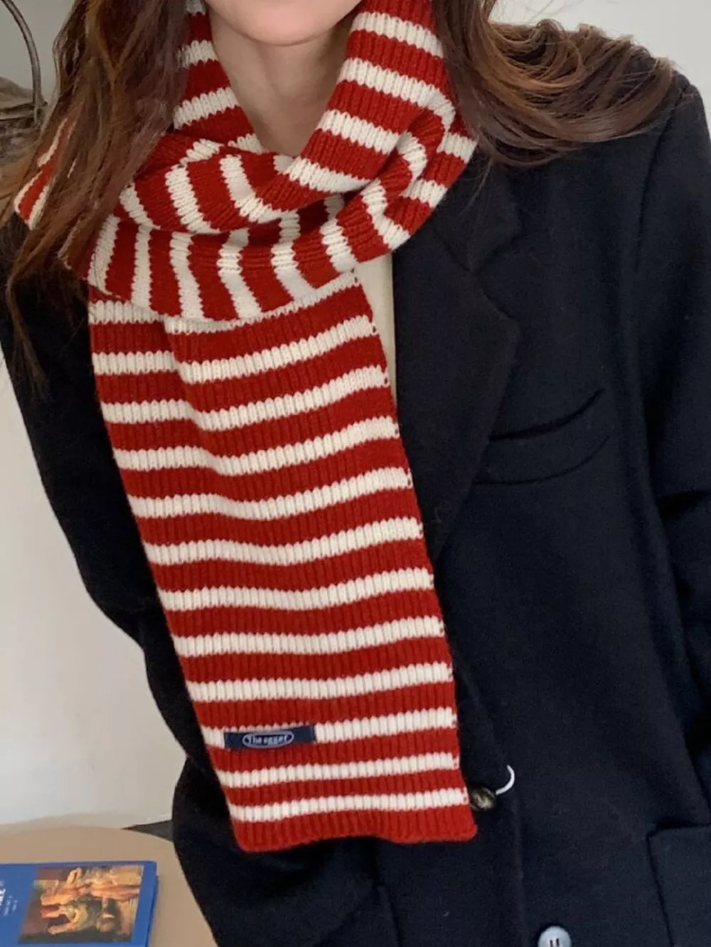 100% Wool Striped Knitted Winter Scarf, image 2