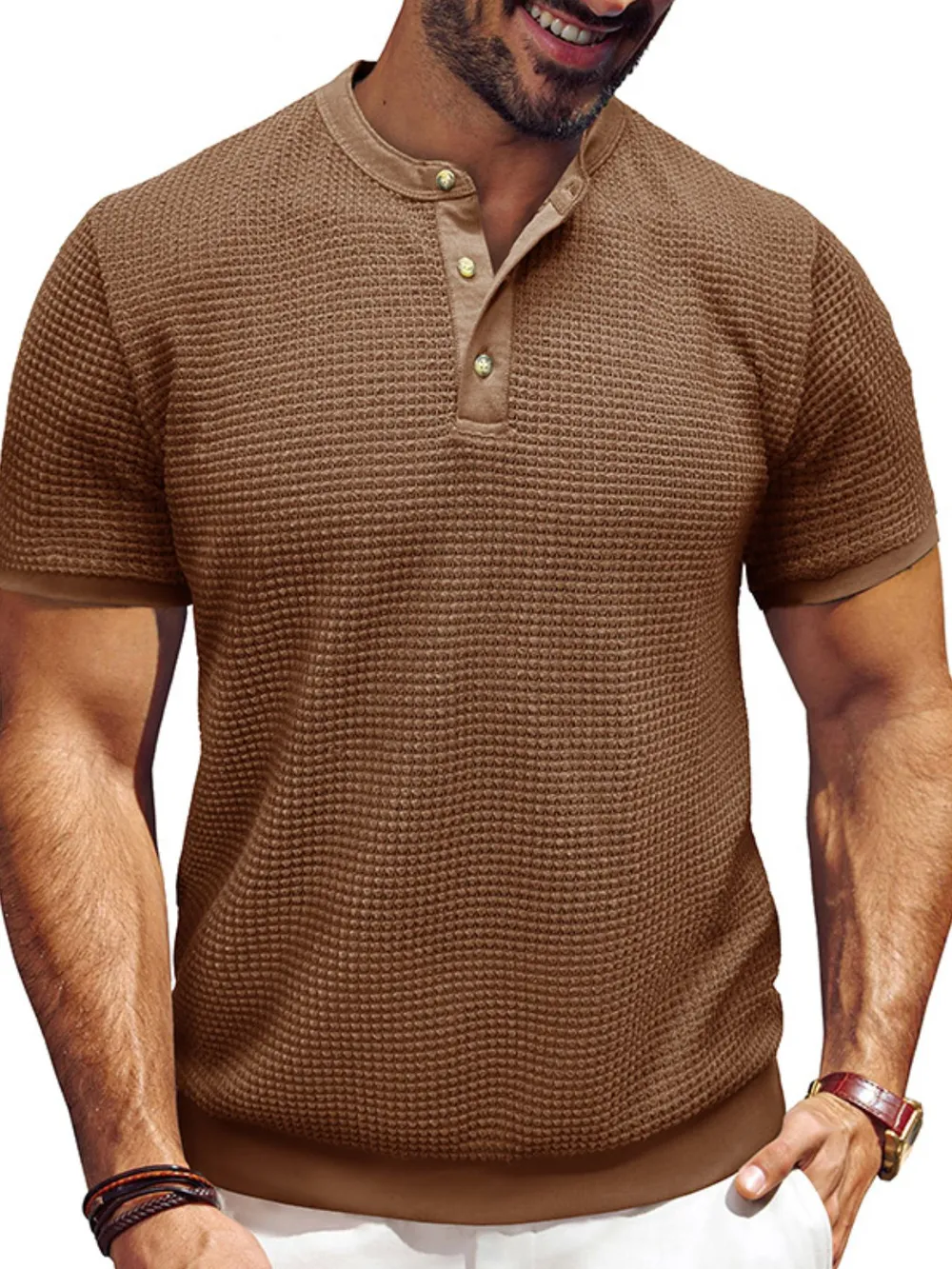 Men's Textured Henley Short Sleeve T-Shirt, image 4