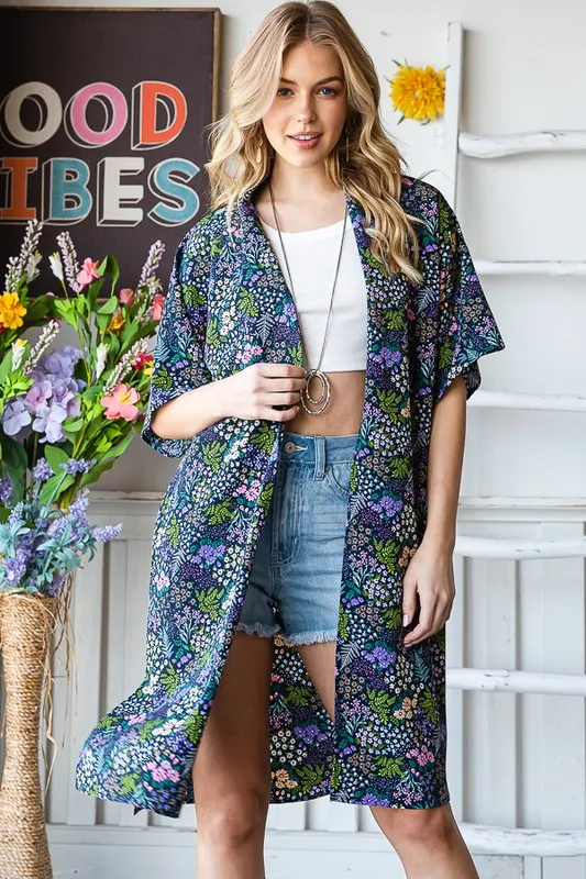 Full Size Half Sleeve Floral Open Cardigan Plus Size, image 5