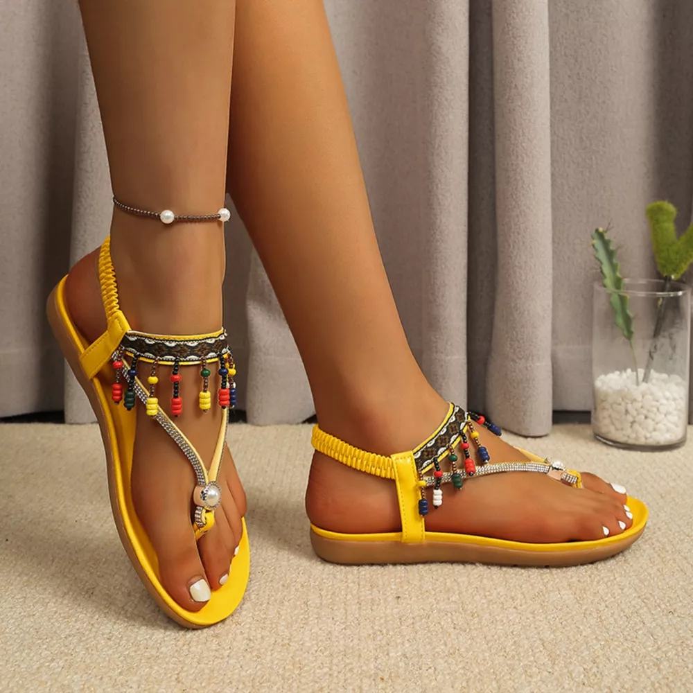 Beaded Ankle Strap Thong Sandals, image 4