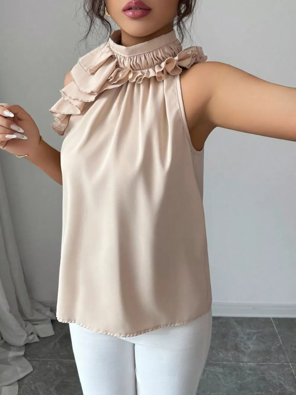 Ruffle High Neck Sleeveless Top, image 8