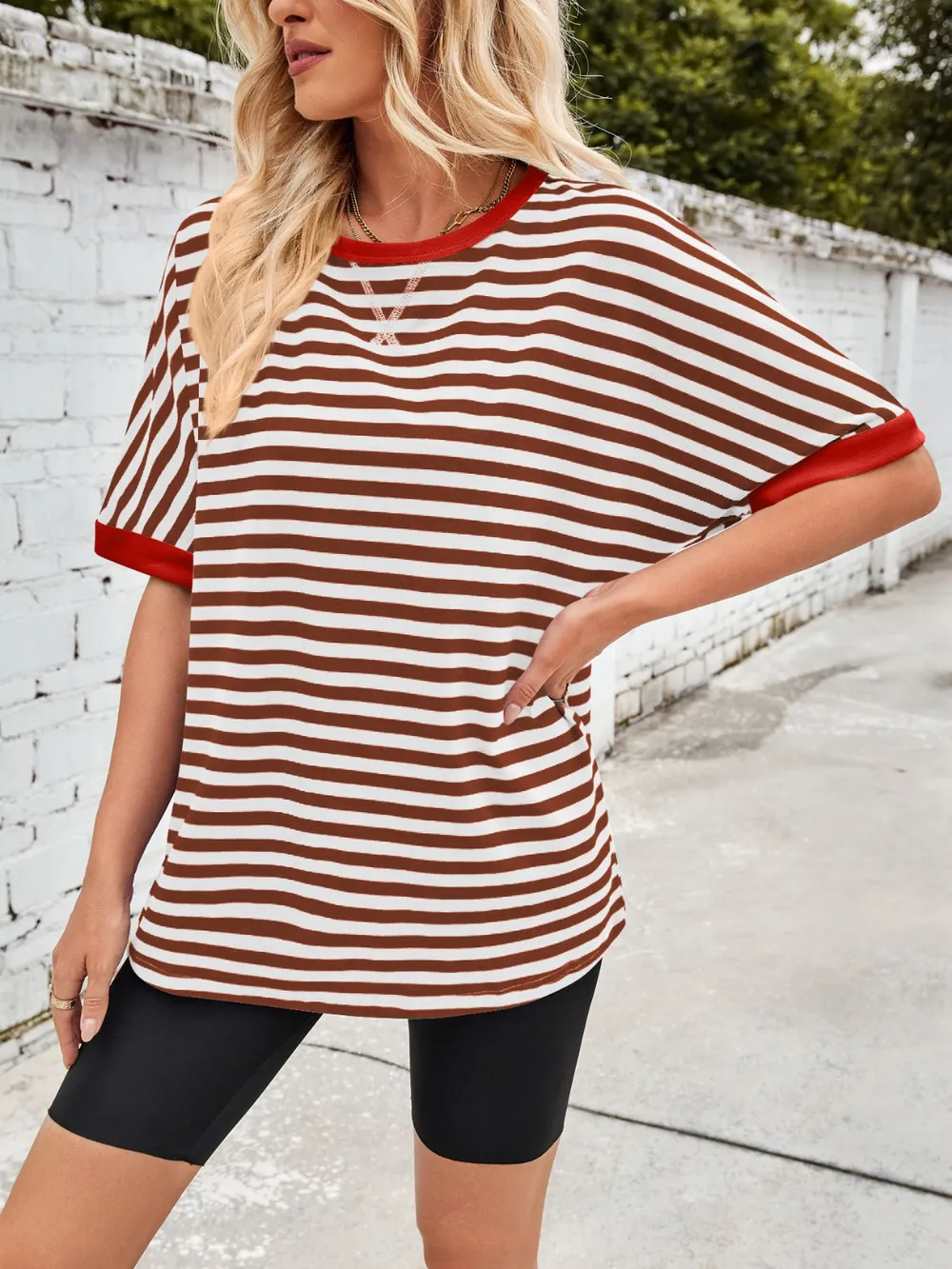 Striped Round Neck Half Sleeve T-Shirt, image 30