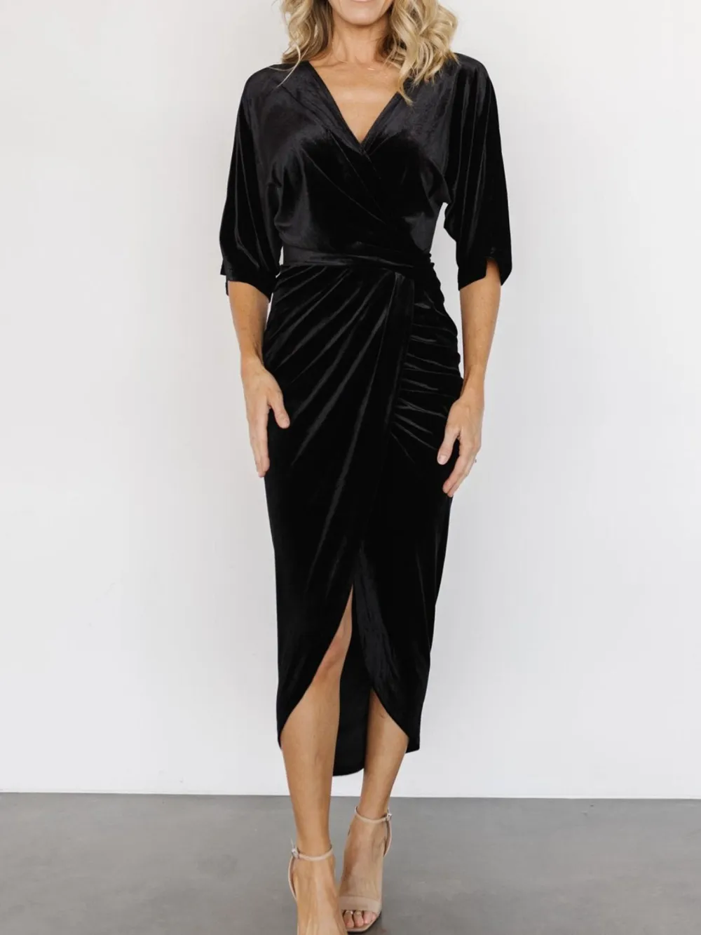 Ruched Surplice Half Sleeve Dress, image 6