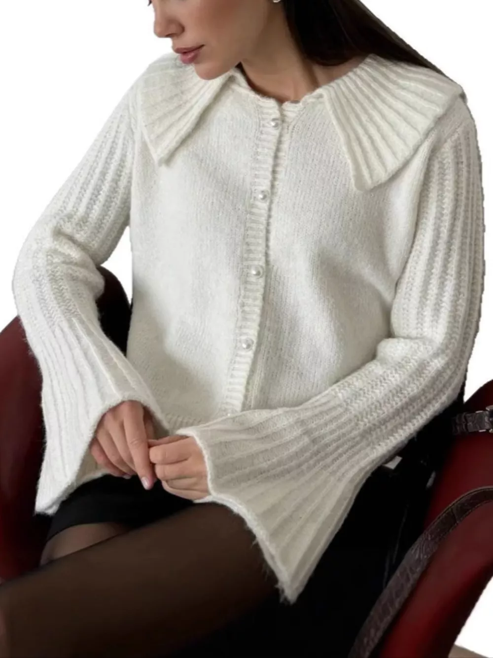 Button Up Flare Sleeve Cardigan, image 3