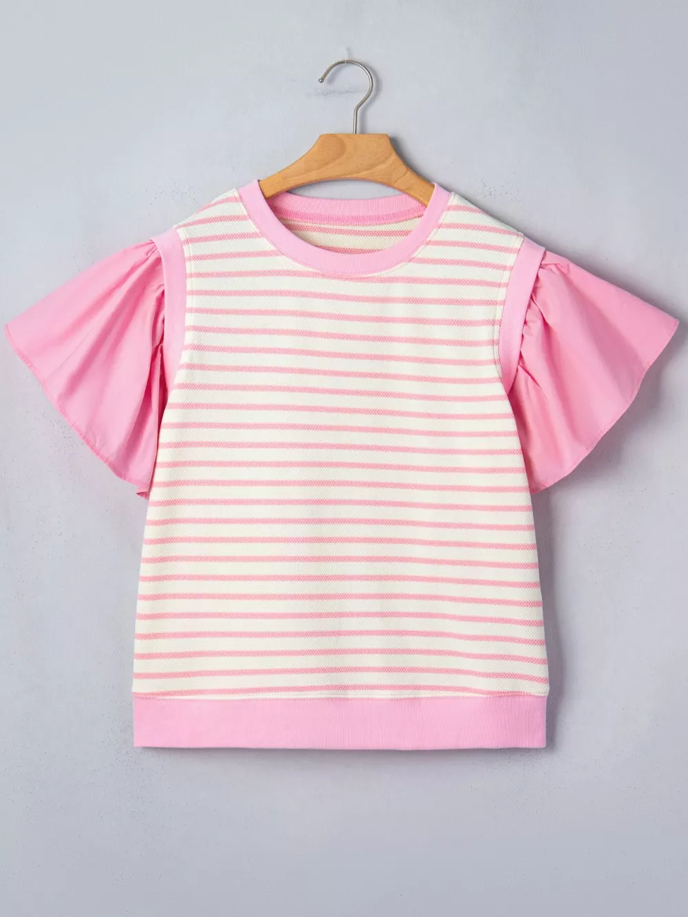 Stripe Ruffled Short Sleeve Patchwork Blouse, image 7