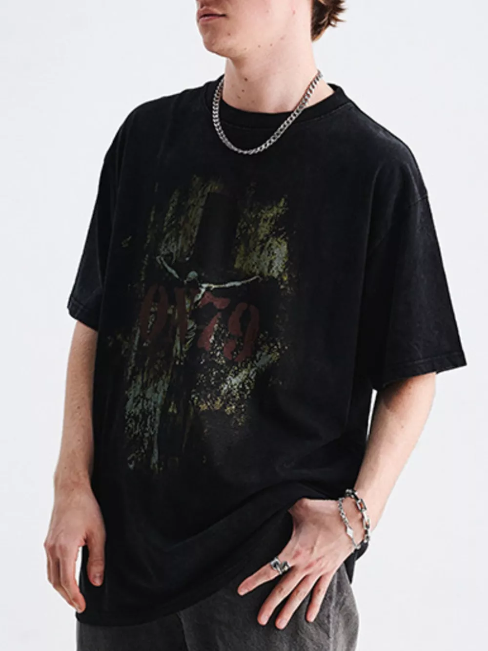Men's Vintage Graphic Round Neck Oversized T-Shirt, image 2