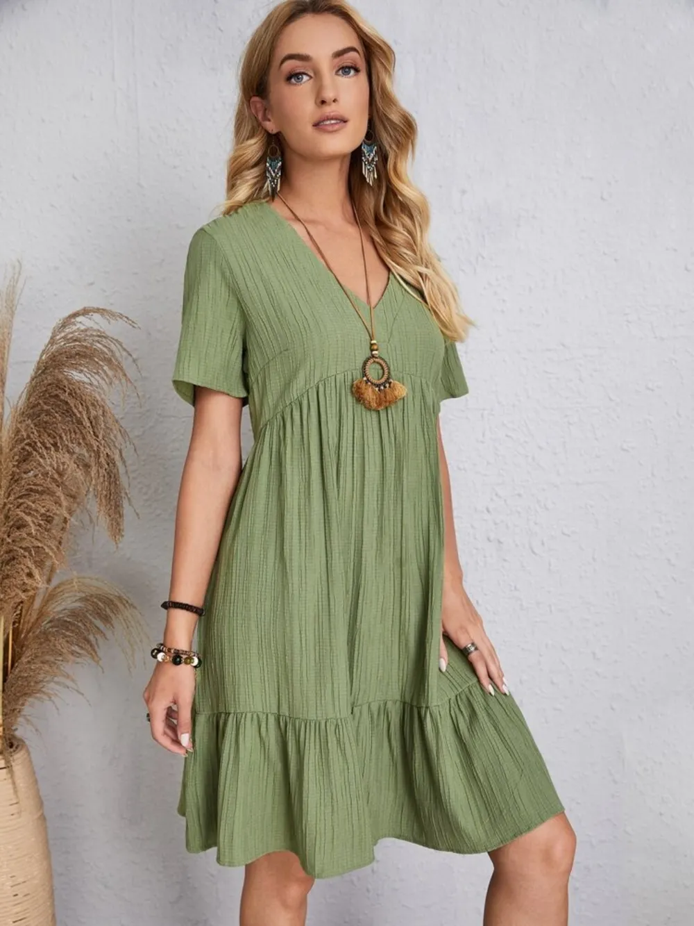Full Size V-Neck Short Sleeve Dress, image 6