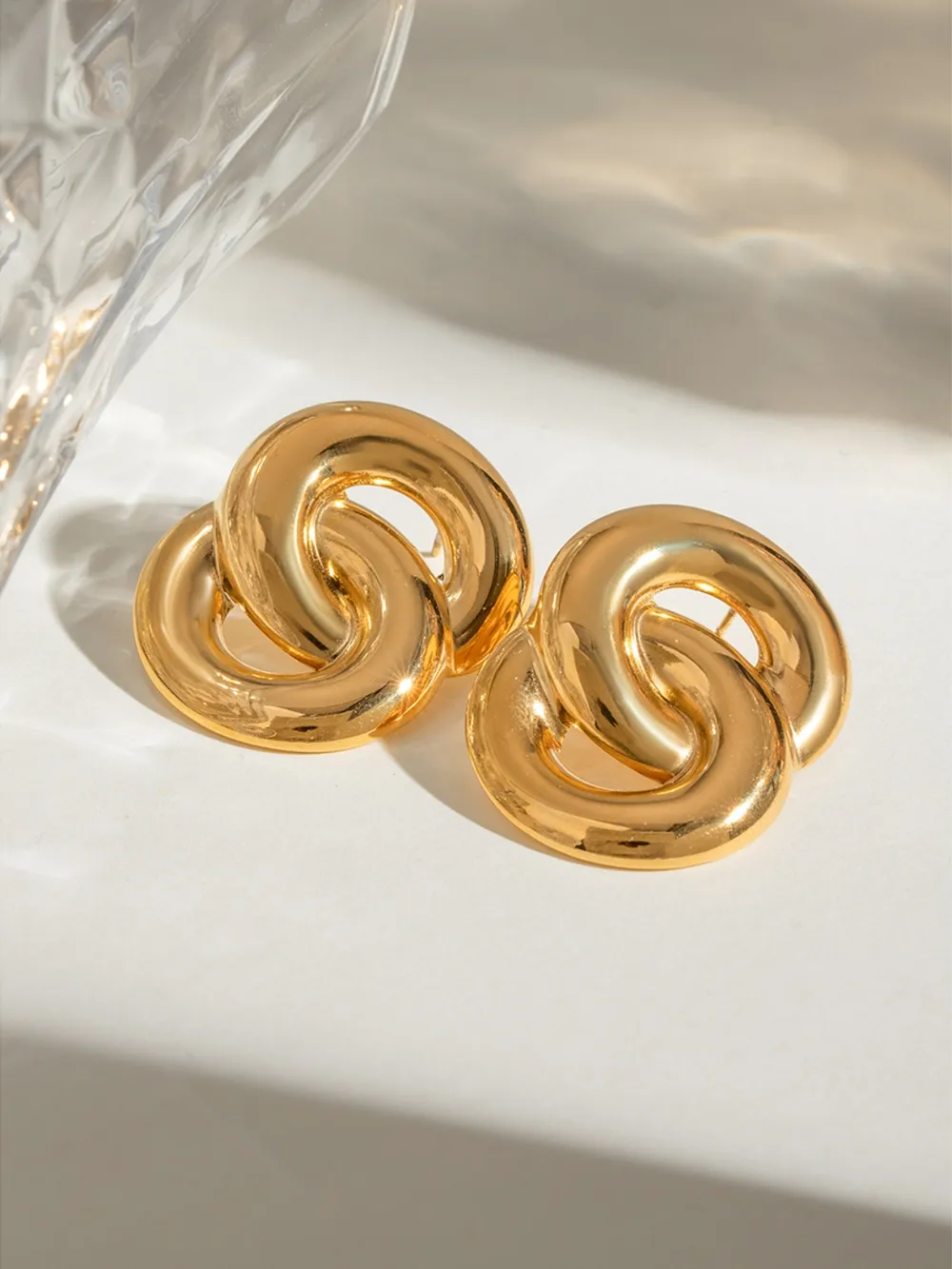 18K Gold-Plated Stainless Steel Knotted Earrings, image 2