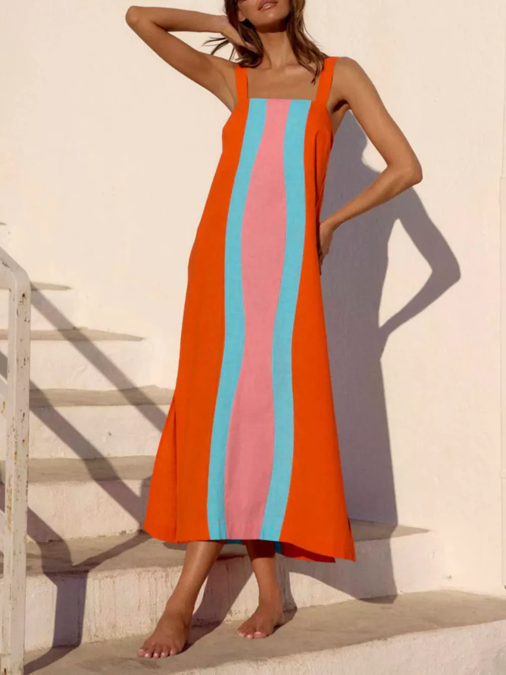 Striped Wide Strap Midi Dress, image 4