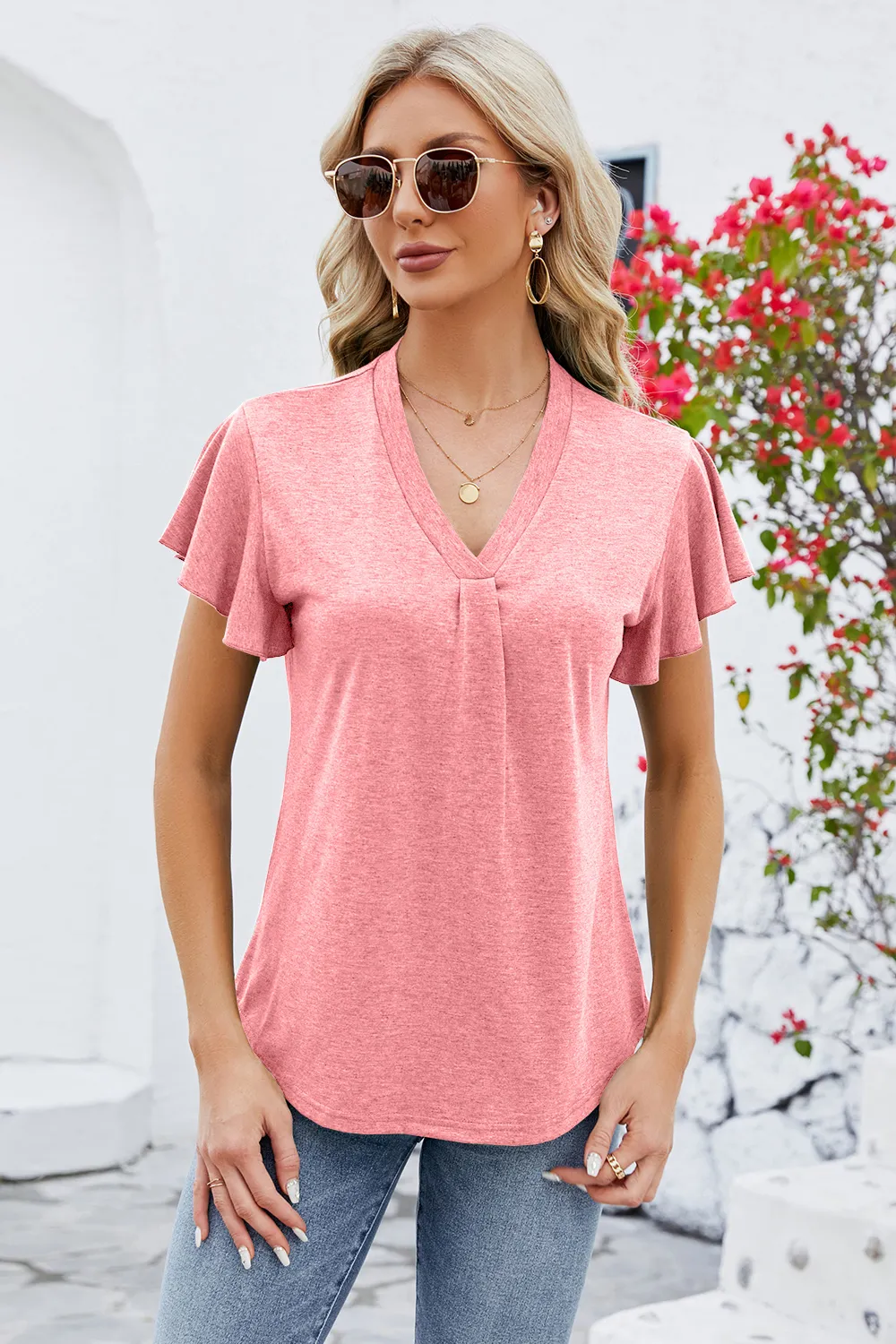 V-Neck Flutter Sleeve T-Shirt, image 12
