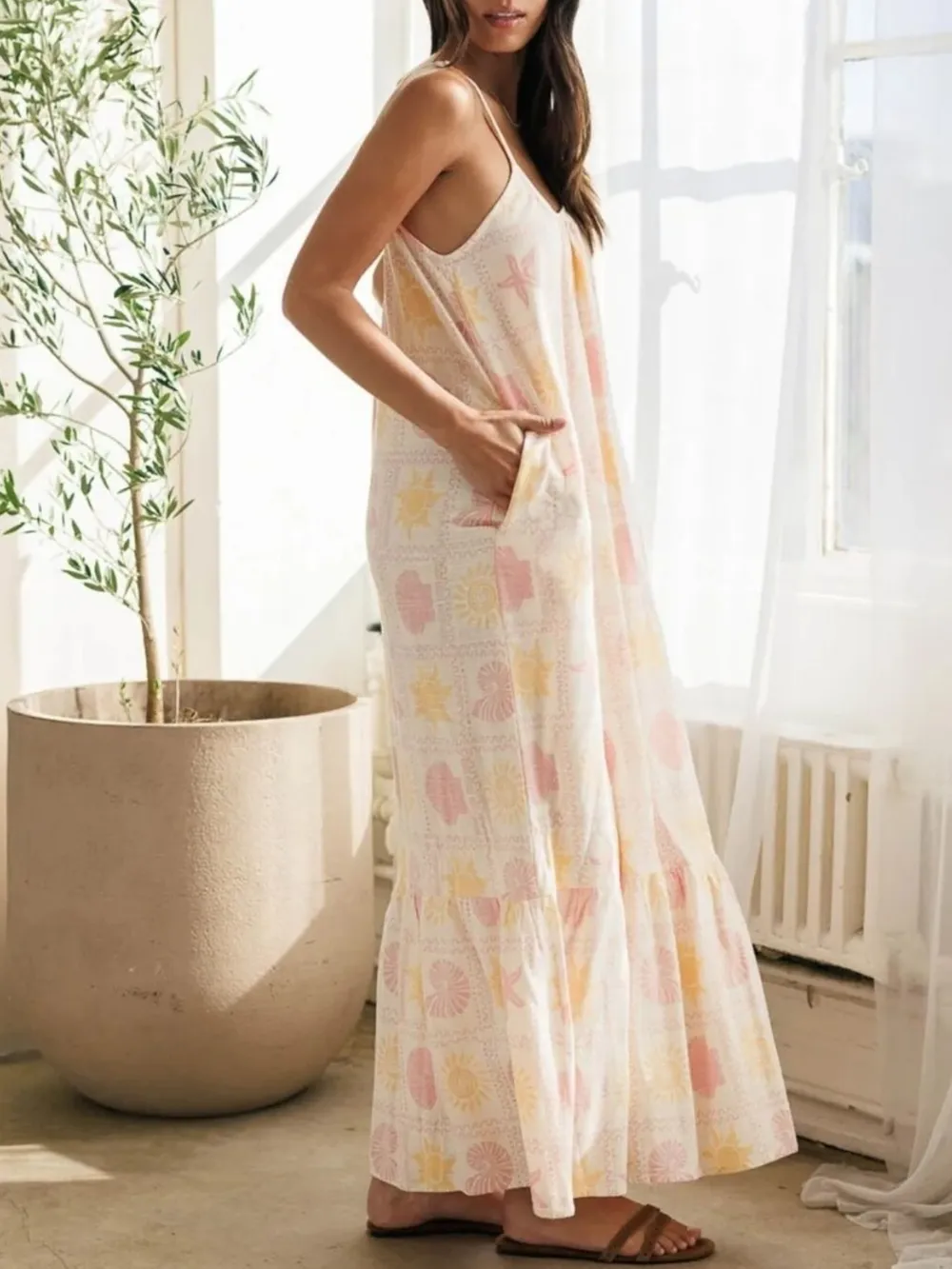 Printed Maxi Lounge Dress with Ruffled Hem, image 2