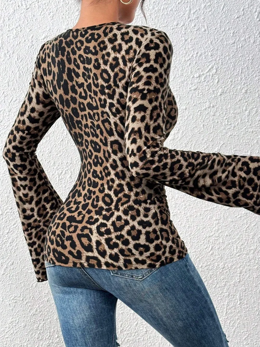 Leopard Surplice Flare Sleeve Top, image 5
