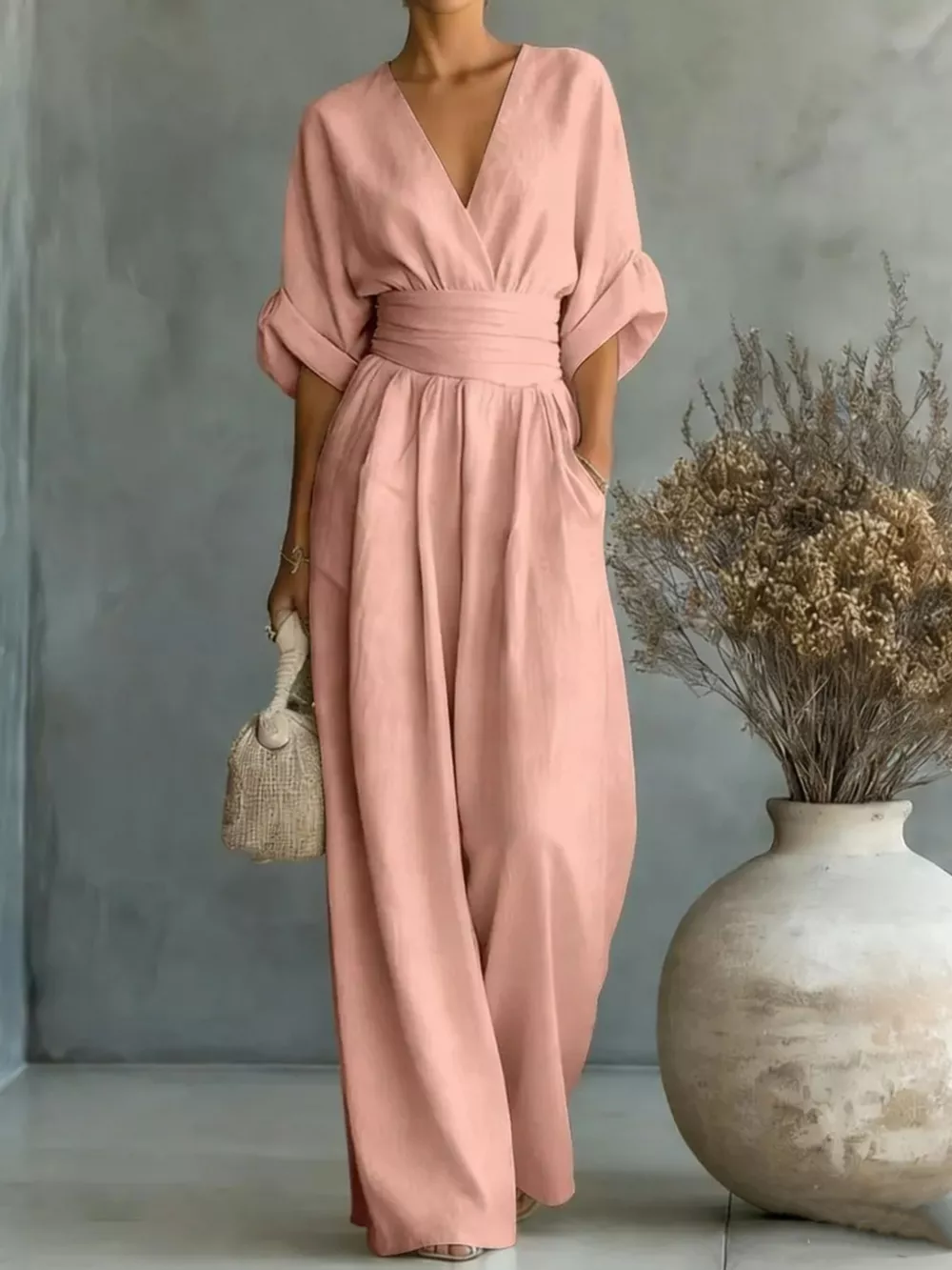 Full Size Half Sleeve Wide-Leg Jumpsuit Plus Size, image 26
