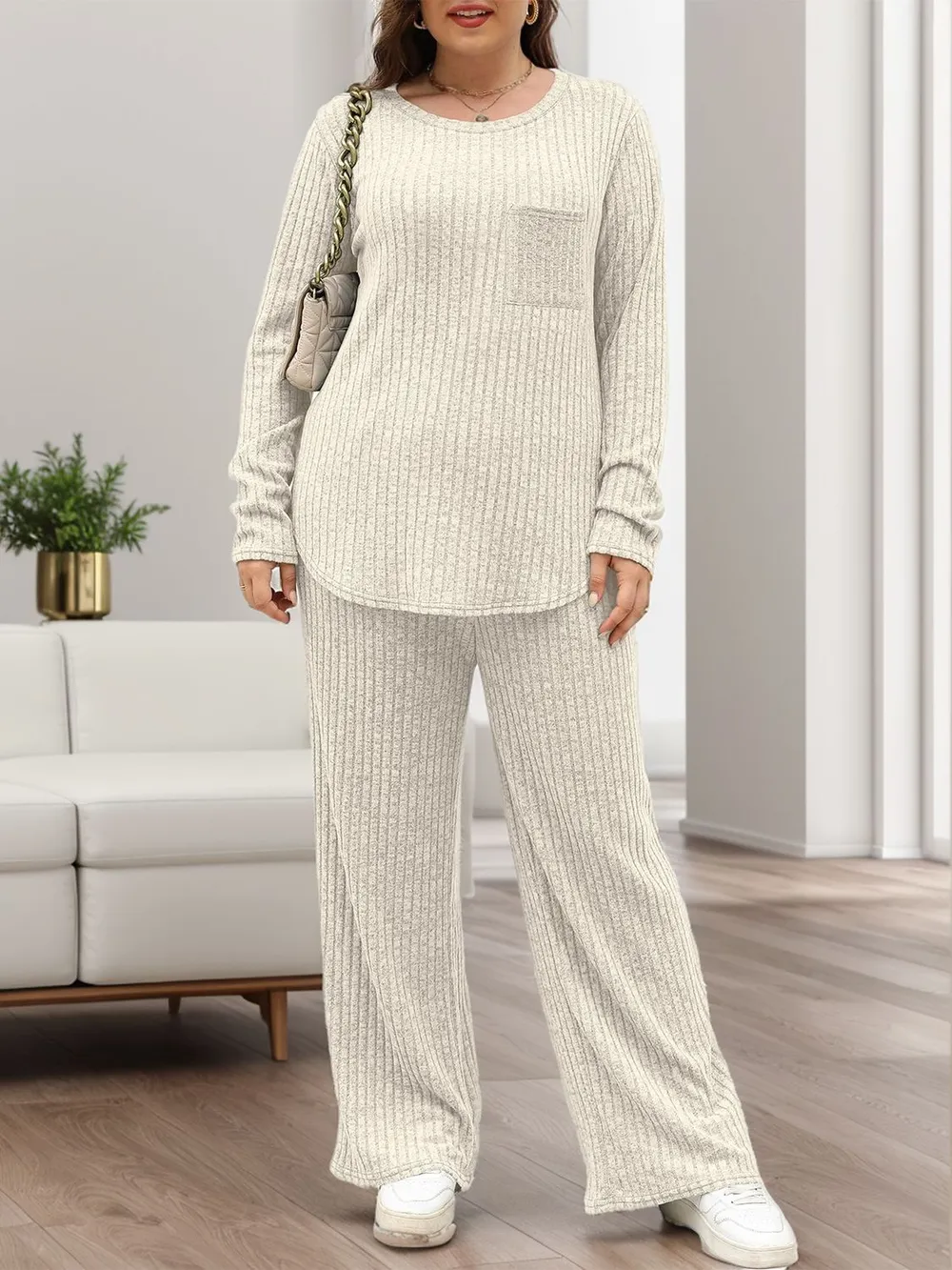 Round Neck Long Sleeve Top and Pants Set, image 25