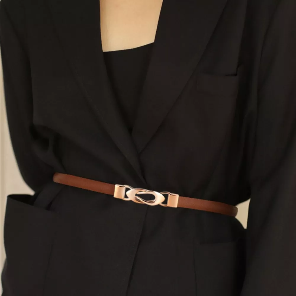 Skinny Leather Belt with Interlocking Buckle, image 2