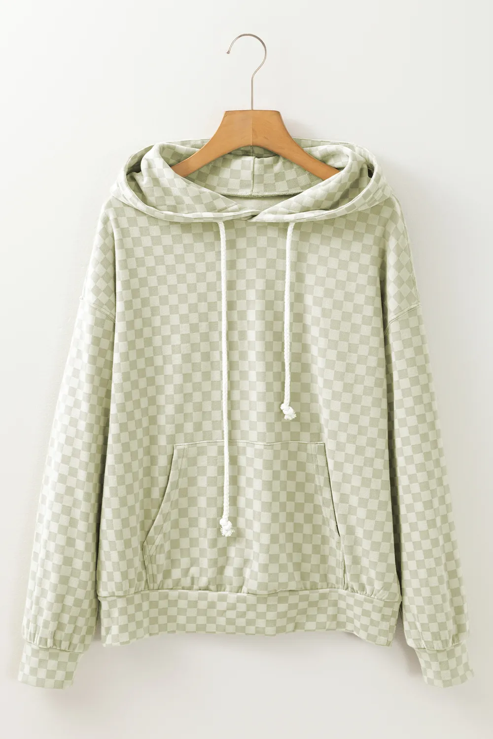 Checkered Print Kangaroo Pocket Drawstring Hoodie, image 6