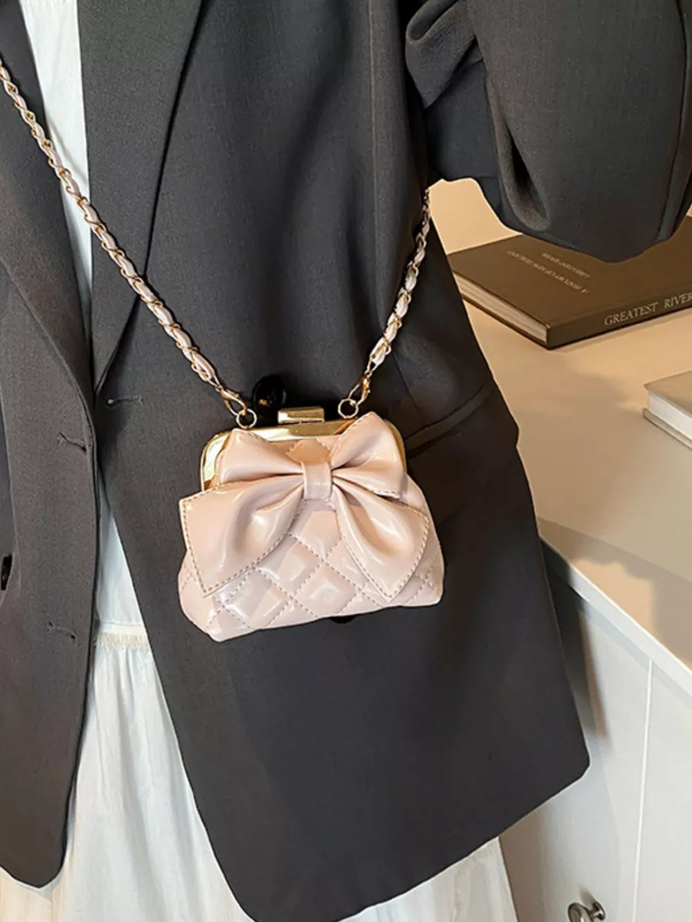 Bow Decor Quilted Crossbody Bag, image 8
