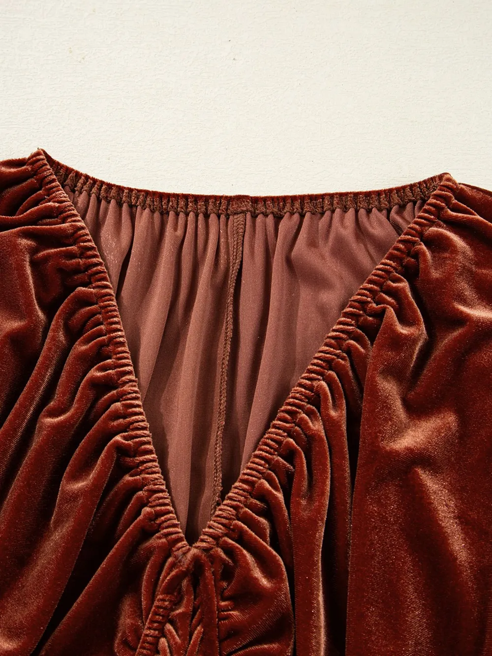 V Neck Puff Sleeve Velvet Dress, image 3