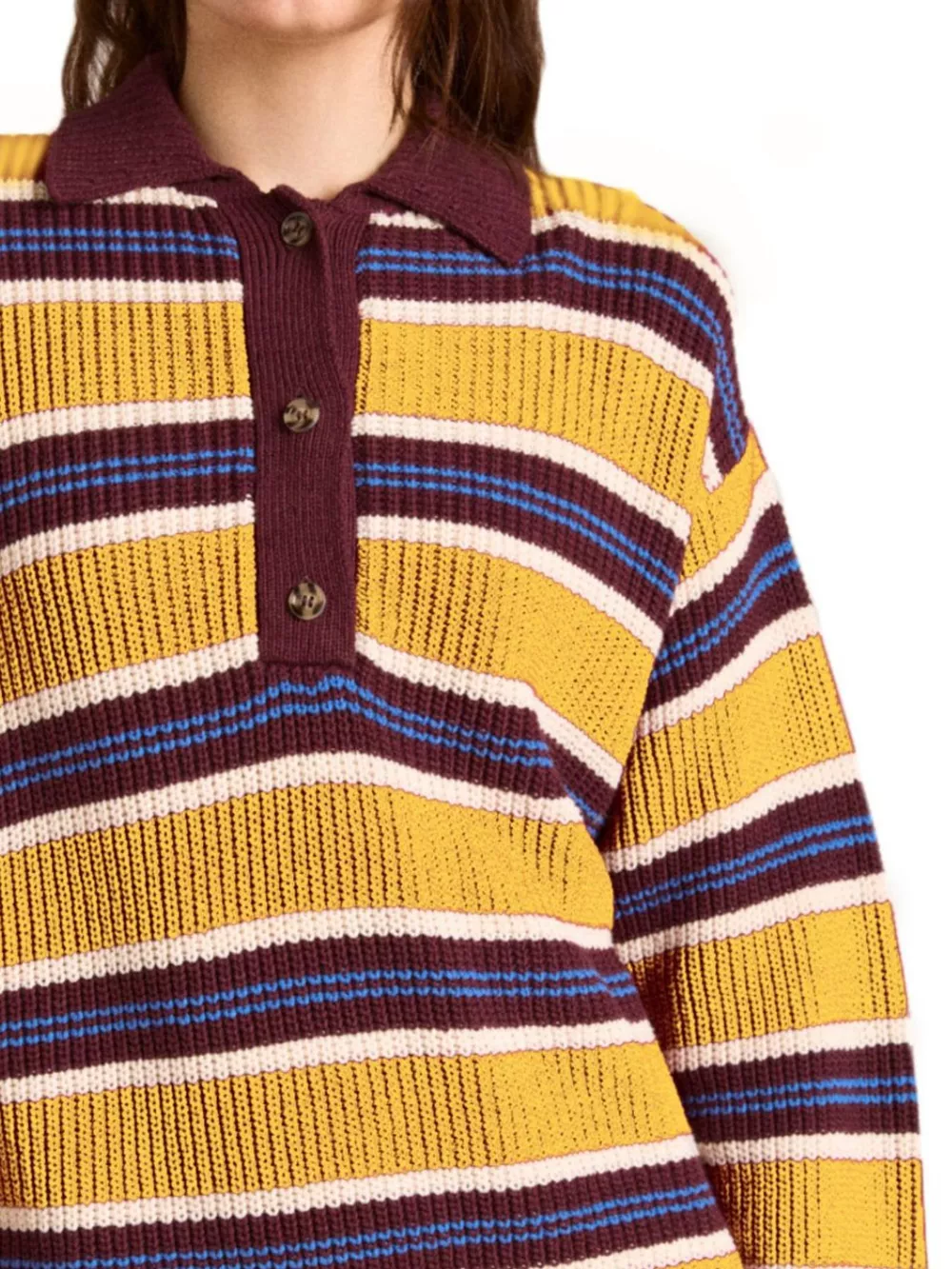 Striped Button Detail Polo Collar Sweater, image 14