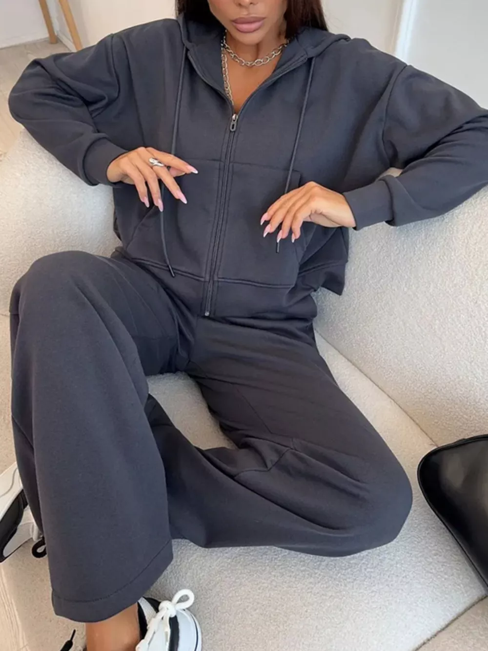 Zip-Up Hoodie and Wide-Leg Pants Set, image 18