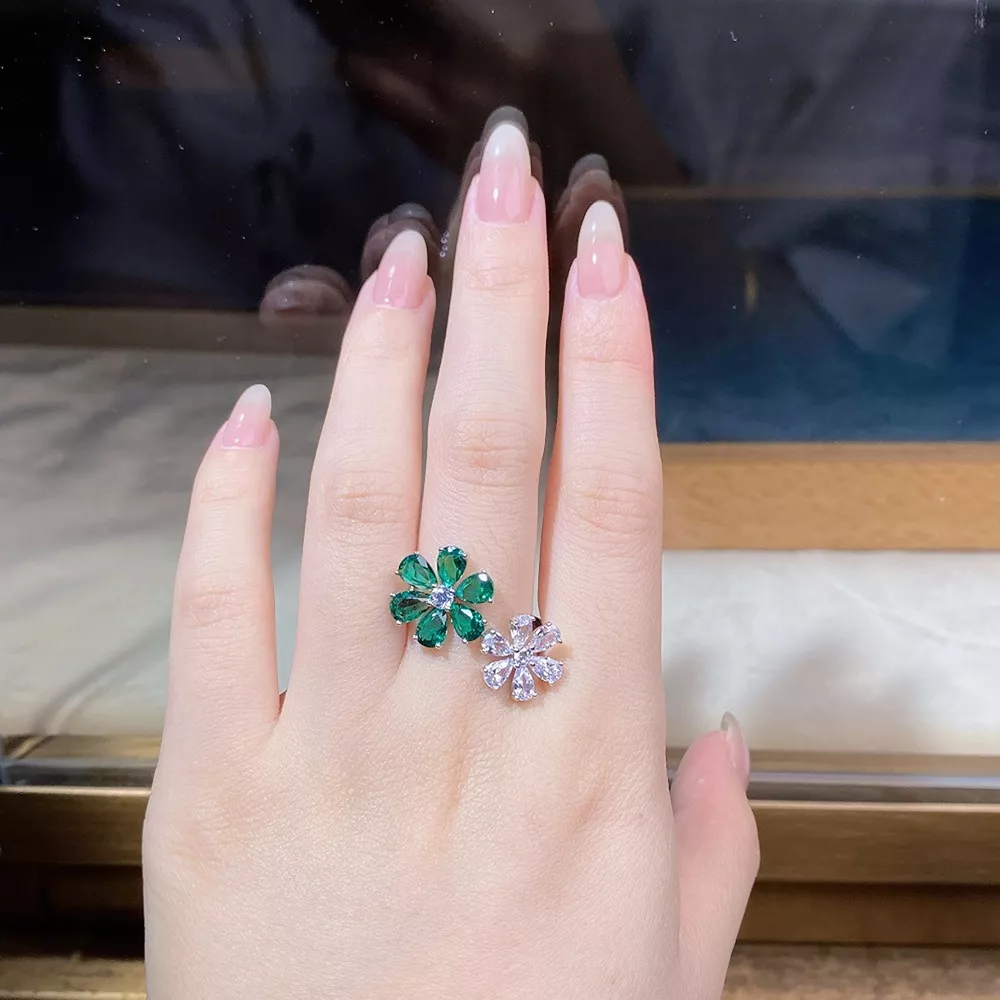 925 Sterling Silver Zircon Flower Ring, image 2