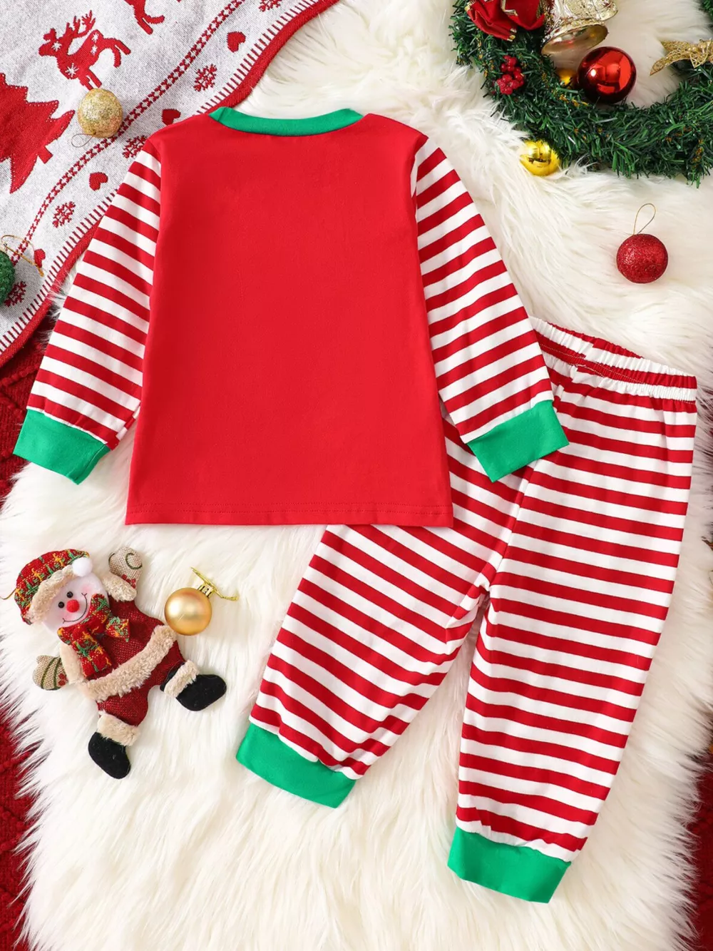Children's Christmas Reindeer Striped Pajama Set, image 2