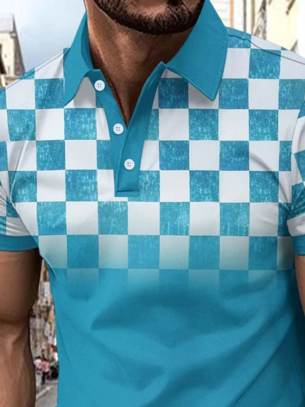Men's Full Size Collared Checkered Short Sleeve Polo Plus Size, image 5