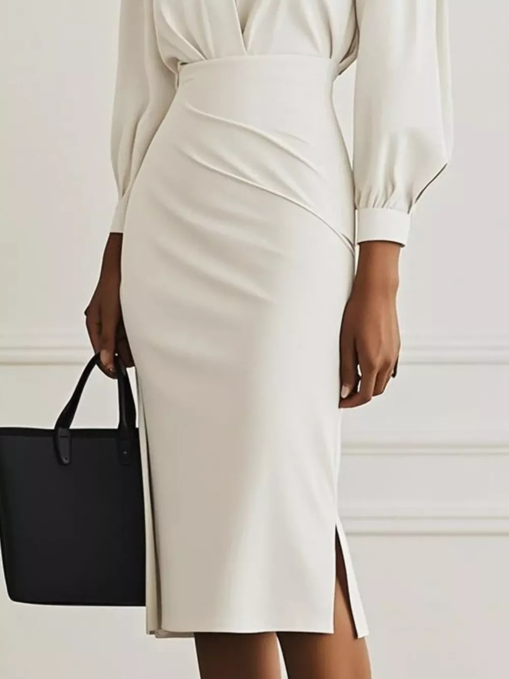 Ruched Midi Shirt Dress with Side Slit, image 9