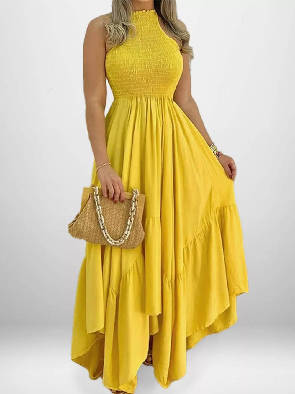 Full Size Smocked Sleeveless Ruffle Hem Maxi Dress Plus Size, image 3