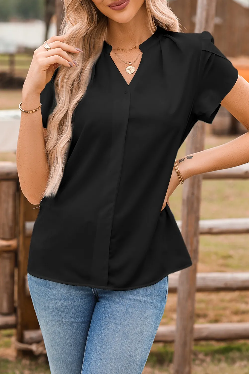 Short Sleeve Notched Blouse, image 8