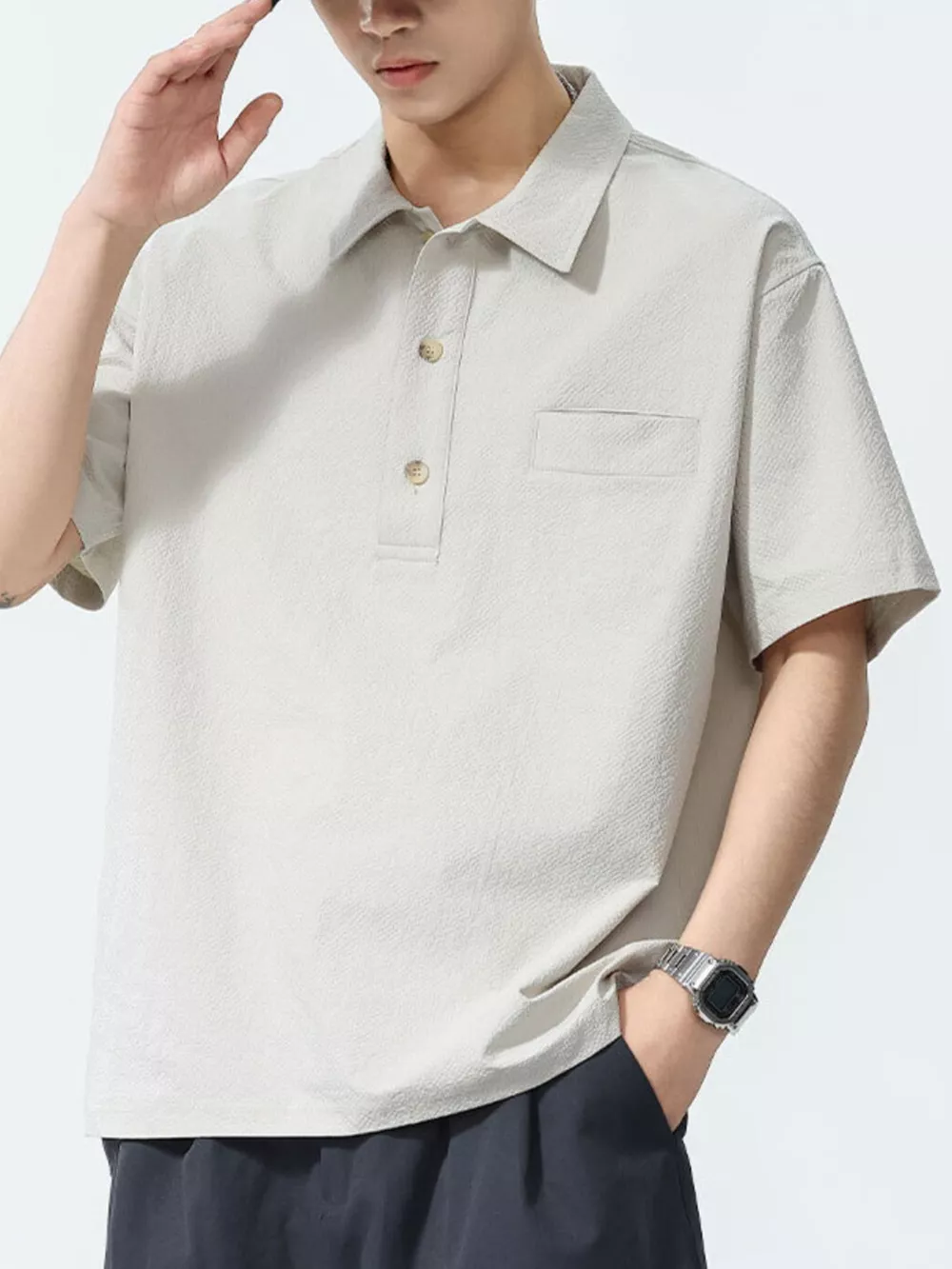 Men's Plus Size Button Detail Short Sleeve Polo