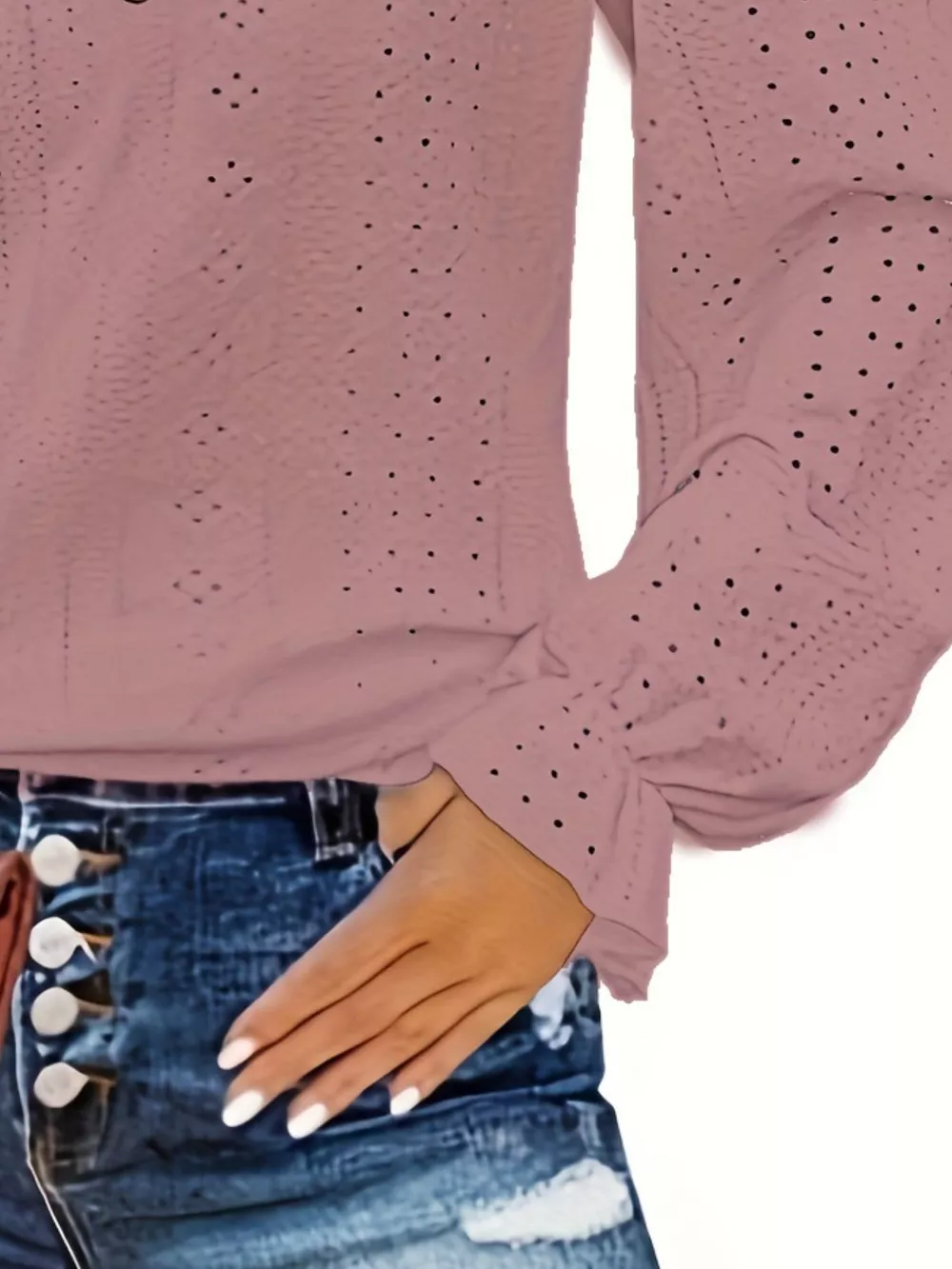 Plus Size Eyelet V-Neck Flounce Sleeve Blouse, image 30