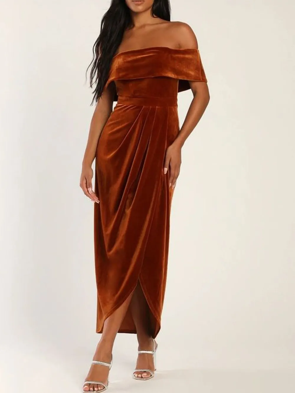 Off-Shoulder Wrap Dress with Side Slit, image 16