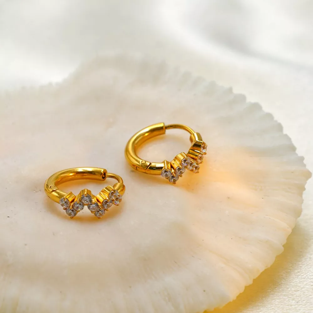 Stainless Steel Zircon Hoop Earrings, image 2