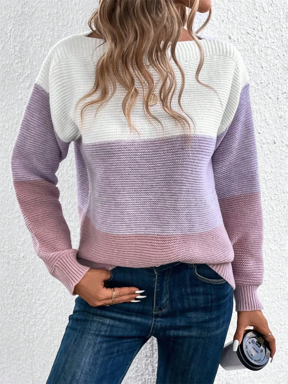 Color Block Drop Shoulder Long Sleeve Sweater, image 13