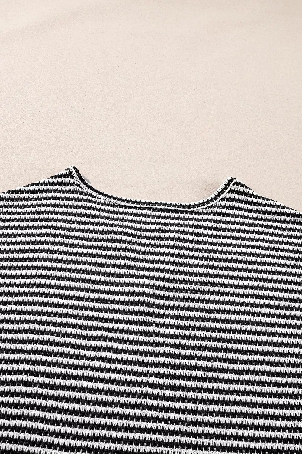 Stripe Textured Knit Notched Neck Cuffed Short Sleeve Top, image 13