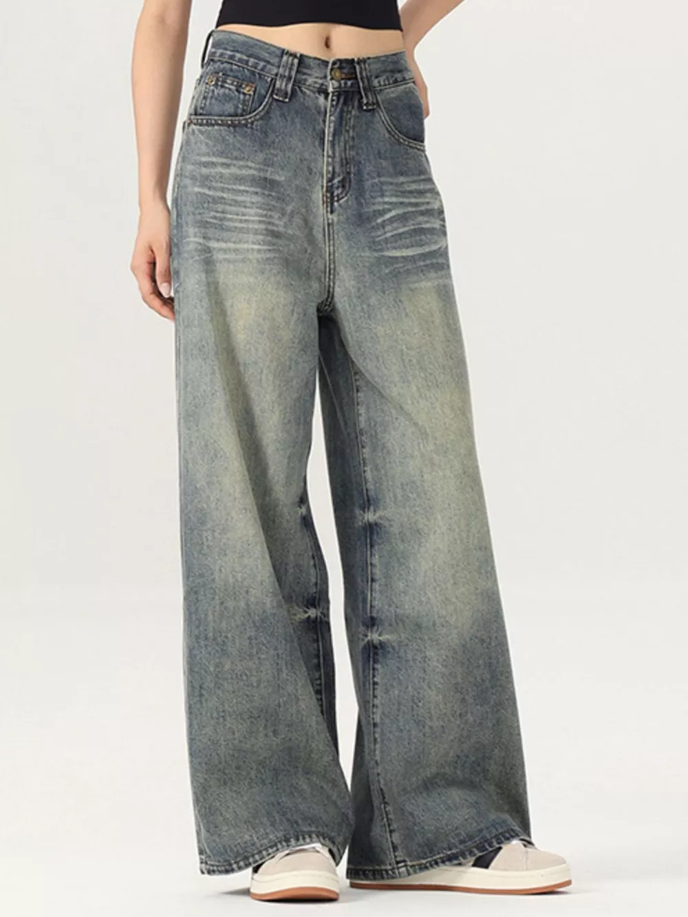 Men's Vintage Wash Wide Leg Jeans, image 3