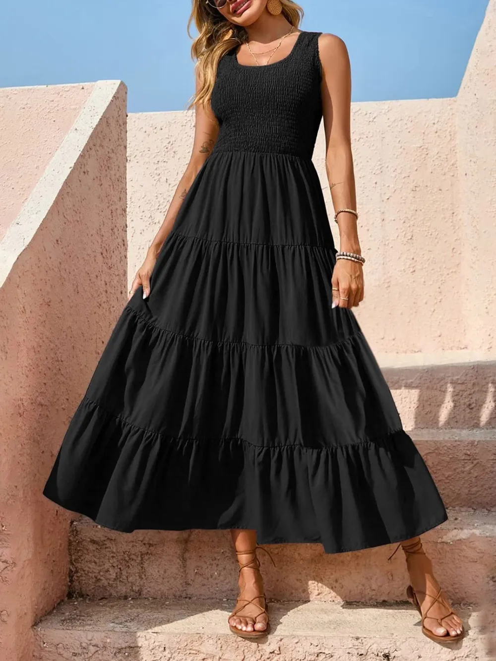 Tiered Smocked Wide Strap Dress, image 7