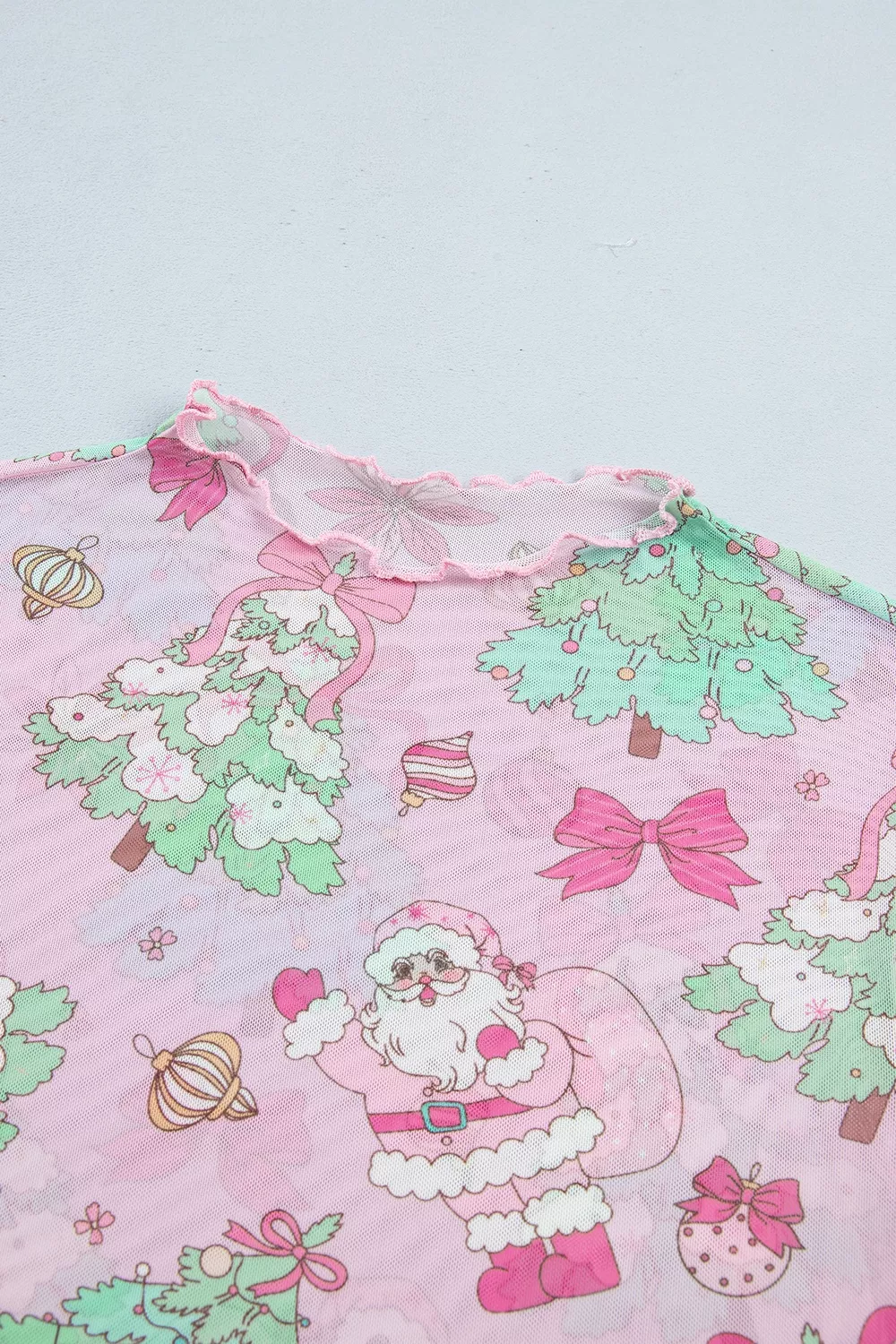 Christmas Print Sheer Mesh Slim Fit Long Sleeve Top, image 5