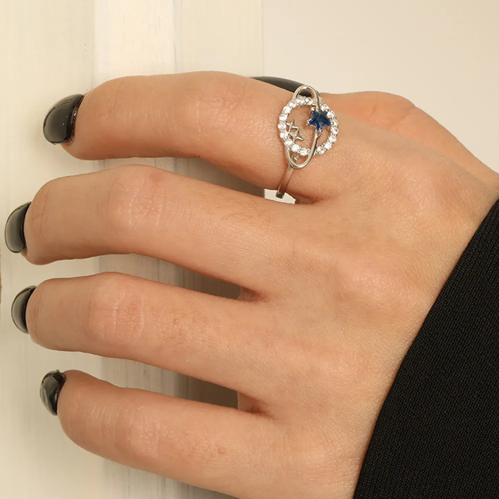 Planet Shape Inlaid Zircon 925 Sterling Silver Ring, image 3