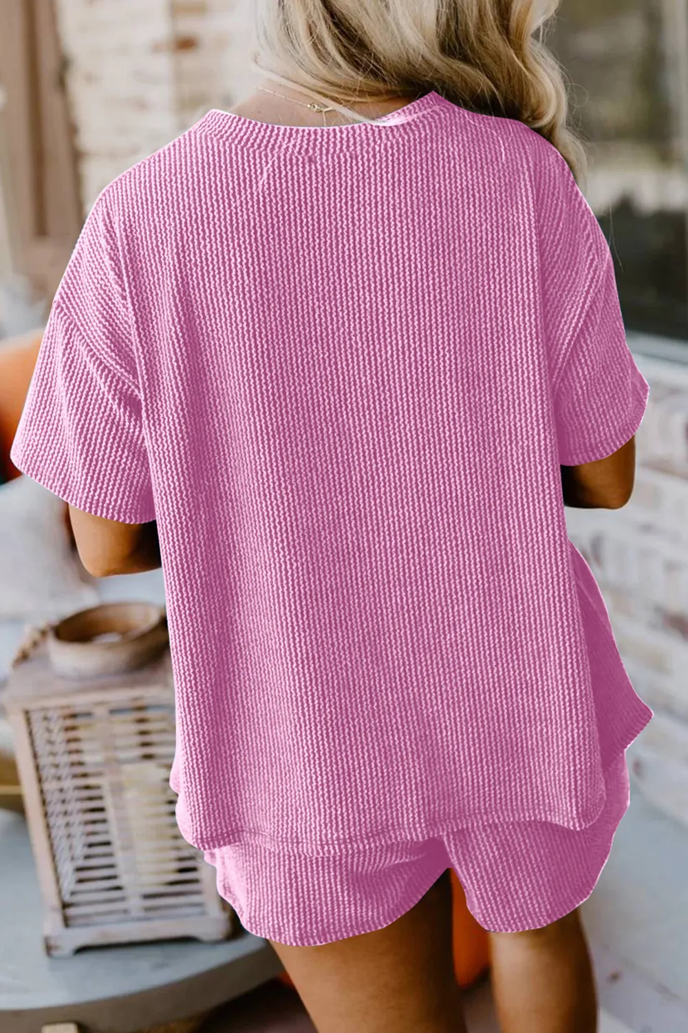 Round Neck Top and Pocketed Shorts Set, image 3