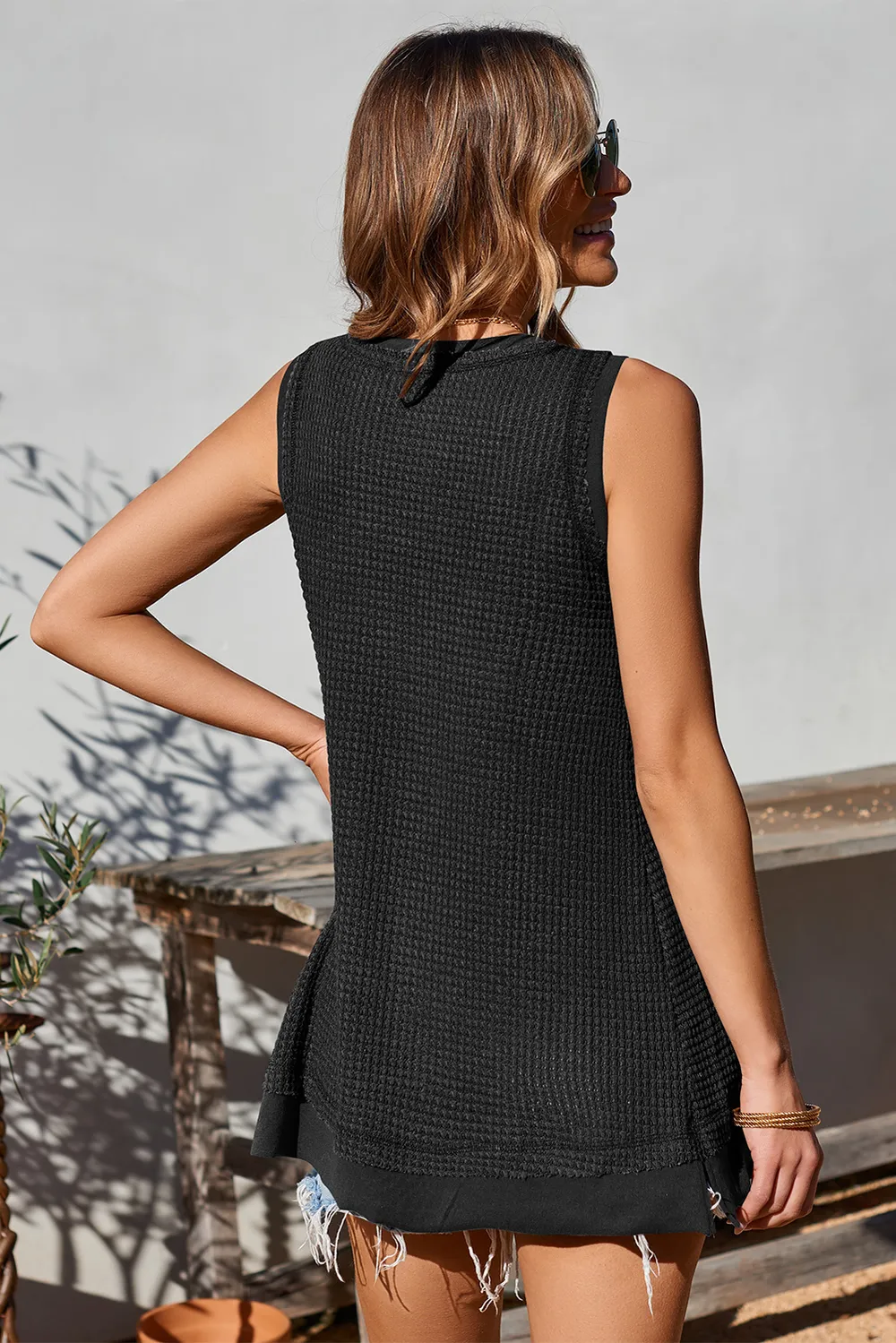 Waffle-Knit Wide Strap Tank, image 2