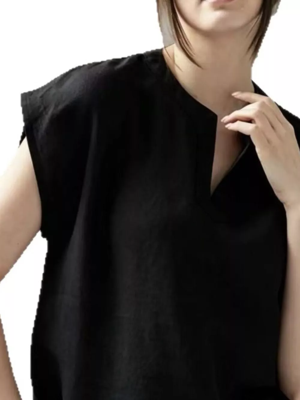 Notched Cap Sleeve Blouse, image 4