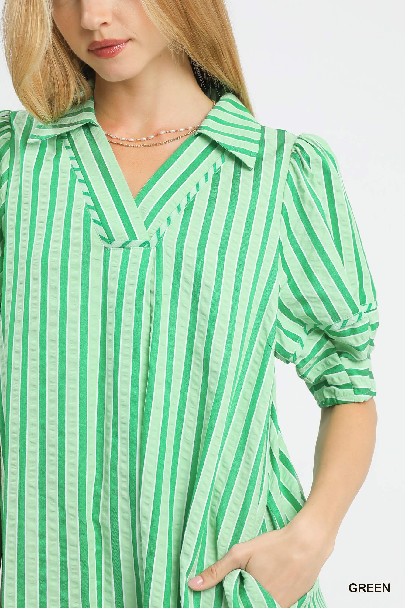 Striped Puff Sleeve Midi Dress, image 4