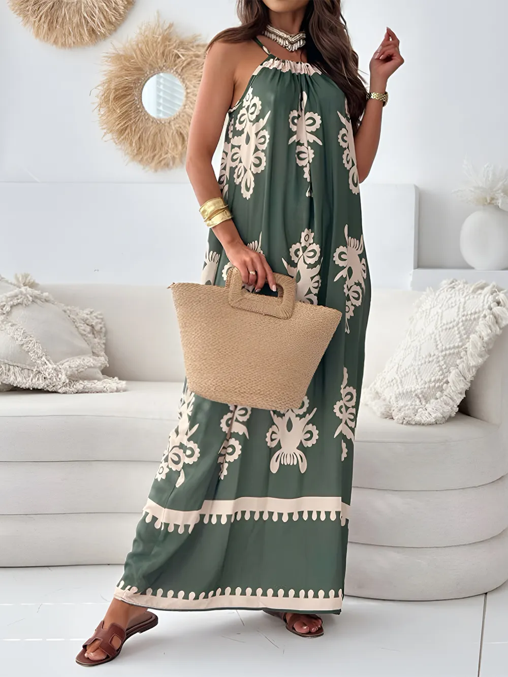Printed Spaghetti Strap Sleeveless Maxi Dress, image 5