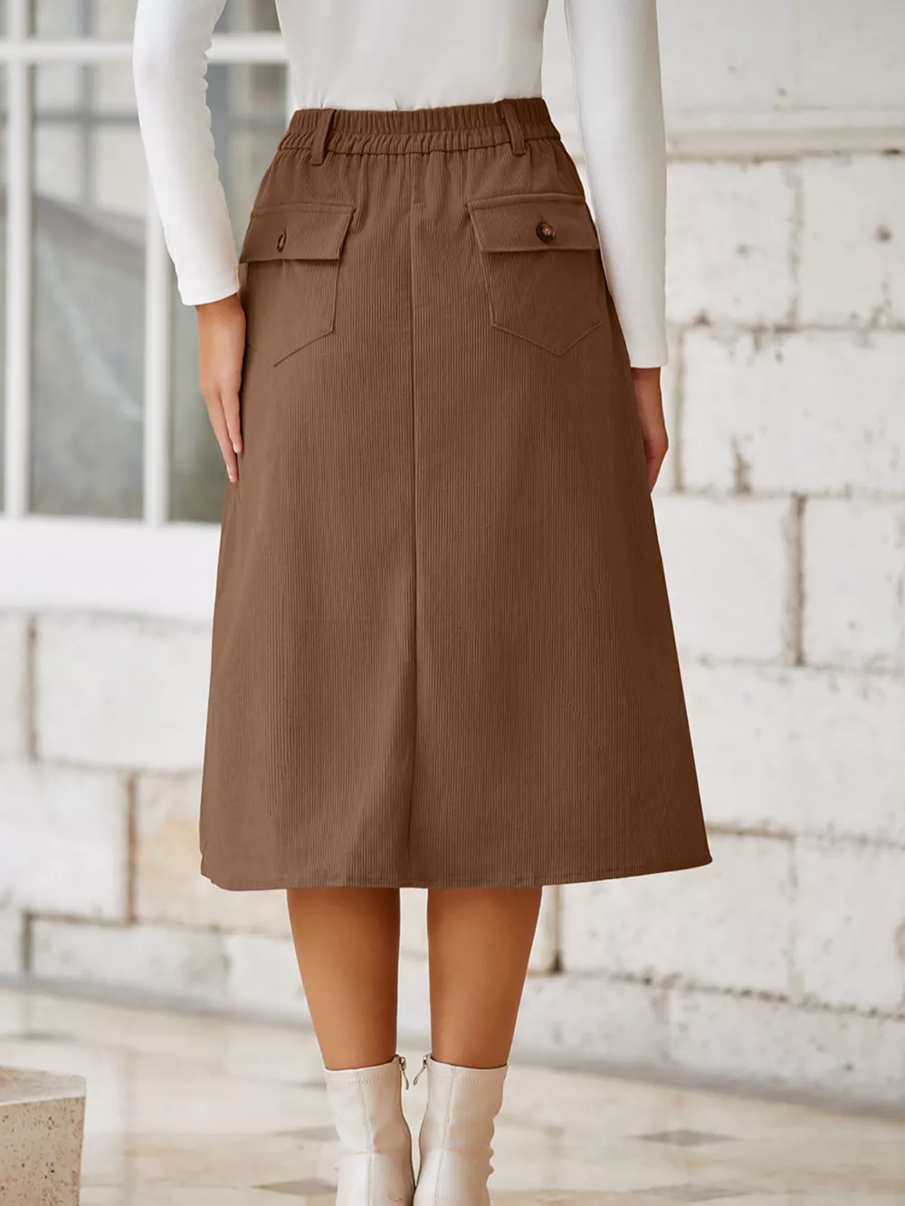 Front Slit Shift High Waist Midi Skirt, image 4